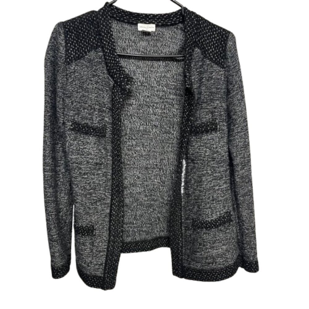 Jaclyn Smith Black & Gray Knit Open Front Cardigan Jacket Textured Sweater - Picture 1 of 6